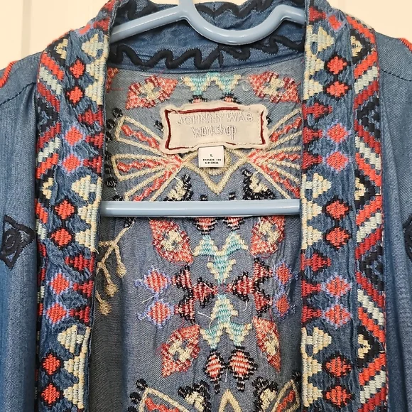 Johnny Was Piper Shirt Tail Kimono Boho Embroidered  Large Preowned - Picture 13 of 14